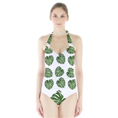 Leaf Pattern Seamless Background Halter Swimsuit by BangZart