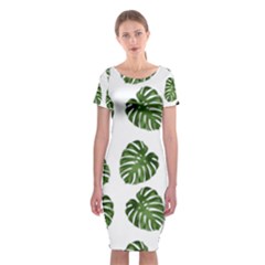 Leaf Pattern Seamless Background Classic Short Sleeve Midi Dress