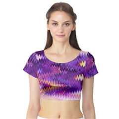 Purple And Yellow Zig Zag Short Sleeve Crop Top (tight Fit)