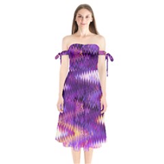 Purple And Yellow Zig Zag Shoulder Tie Bardot Midi Dress