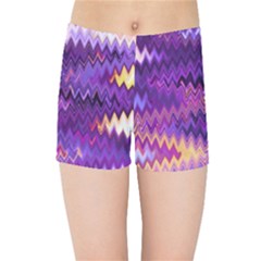 Purple And Yellow Zig Zag Kids Sports Shorts