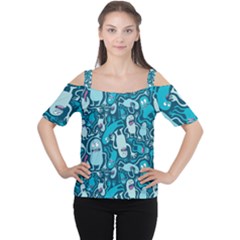 Monster Pattern Women s Cutout Shoulder Tee