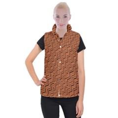 Brown Zig Zag Background Women s Button Up Puffer Vest