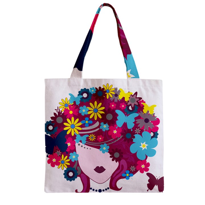 Beautiful Gothic Woman With Flowers And Butterflies Hair Clipart Zipper Grocery Tote Bag