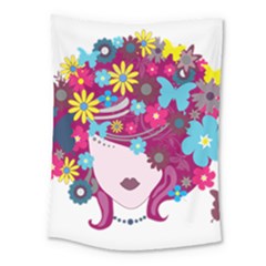 Beautiful Gothic Woman With Flowers And Butterflies Hair Clipart Medium Tapestry