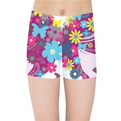 Beautiful Gothic Woman With Flowers And Butterflies Hair Clipart Kids Sports Shorts