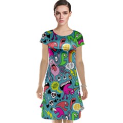 Monster Party Pattern Cap Sleeve Nightdress