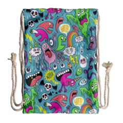 Monster Party Pattern Drawstring Bag (large)