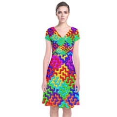 3d Fsm Tessellation Pattern Short Sleeve Front Wrap Dress