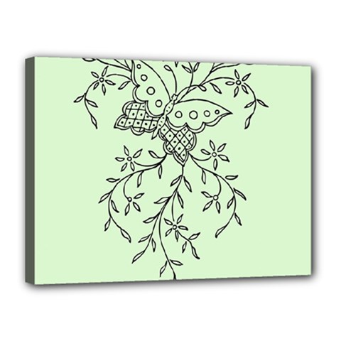 Illustration Of Butterflies And Flowers Ornament On Green Background Canvas 16  X 12  by BangZart