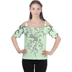 Illustration Of Butterflies And Flowers Ornament On Green Background Women s Cutout Shoulder Tee