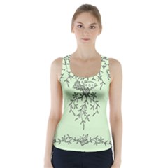 Illustration Of Butterflies And Flowers Ornament On Green Background Racer Back Sports Top