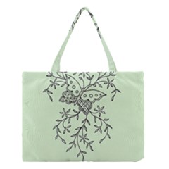 Illustration Of Butterflies And Flowers Ornament On Green Background Medium Tote Bag
