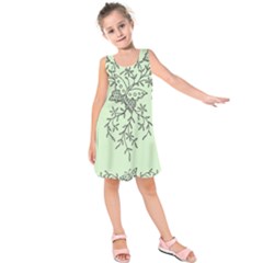 Illustration Of Butterflies And Flowers Ornament On Green Background Kids  Sleeveless Dress by BangZart