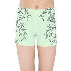 Illustration Of Butterflies And Flowers Ornament On Green Background Kids Sports Shorts