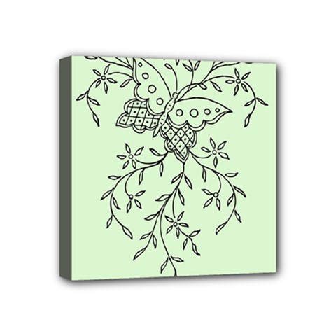 Illustration Of Butterflies And Flowers Ornament On Green Background Mini Canvas 4  X 4  by BangZart