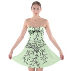 Illustration Of Butterflies And Flowers Ornament On Green Background Strapless Bra Top Dress