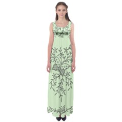 Illustration Of Butterflies And Flowers Ornament On Green Background Empire Waist Maxi Dress