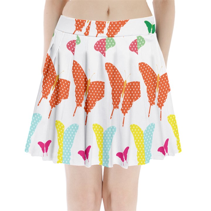Beautiful Colorful Polka Dot Butterflies Clipart Pleated Mini Skirt
