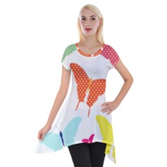 Beautiful Colorful Polka Dot Butterflies Clipart Short Sleeve Side Drop Tunic by BangZart