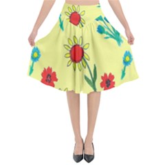 Flowers Fabric Design Flared Midi Skirt