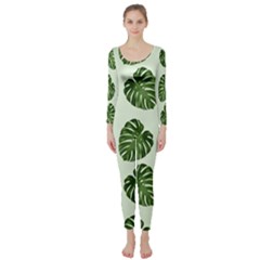 Leaf Pattern Seamless Background Long Sleeve Catsuit by BangZart