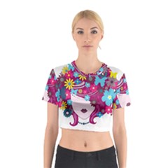 Beautiful Gothic Woman With Flowers And Butterflies Hair Clipart Cotton Crop Top by BangZart