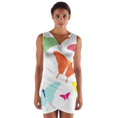 Beautiful Colorful Polka Dot Butterflies Clipart Wrap Front Bodycon Dress