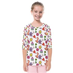 Cute Doodle Wallpaper Pattern Kids  Quarter Sleeve Raglan Tee