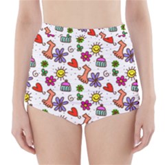 Cute Doodle Wallpaper Pattern High-waisted Bikini Bottoms