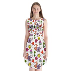 Cute Doodle Wallpaper Pattern Sleeveless Chiffon Dress  