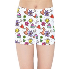 Cute Doodle Wallpaper Pattern Kids Sports Shorts by BangZart