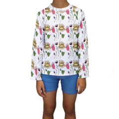 Handmade Pattern With Crazy Flowers Kids  Long Sleeve Swimwear