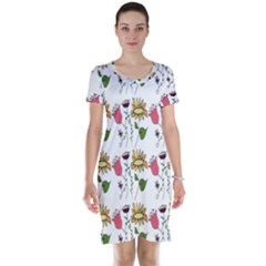 Handmade Pattern With Crazy Flowers Short Sleeve Nightdress