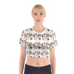 Handmade Pattern With Crazy Flowers Cotton Crop Top by BangZart