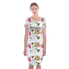 Handmade Pattern With Crazy Flowers Classic Short Sleeve Midi Dress