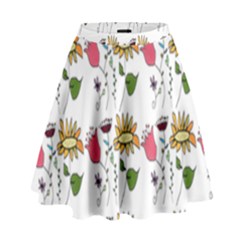 Handmade Pattern With Crazy Flowers High Waist Skirt