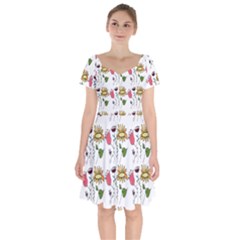 Handmade Pattern With Crazy Flowers Short Sleeve Bardot Dress by BangZart