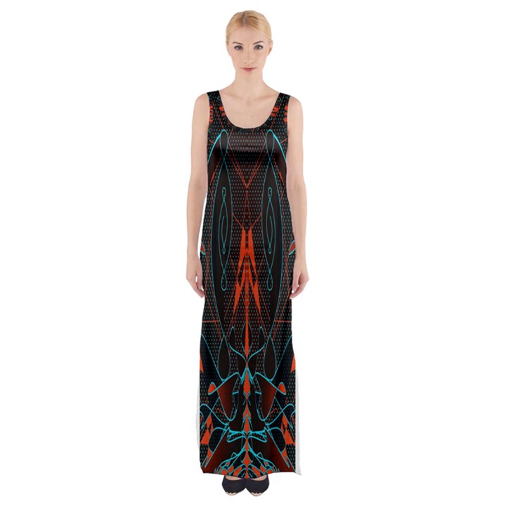 Doodle Art Pattern Background Maxi Thigh Split Dress