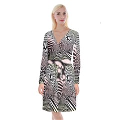 Abstract Fauna Pattern When Zebra And Giraffe Melt Together Long Sleeve Velvet Front Wrap Dress by BangZart