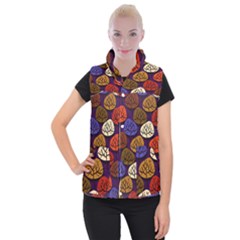 Colorful Trees Background Pattern Women s Button Up Puffer Vest