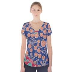 Floral Seamless Pattern Vector Texture Short Sleeve Front Detail Top