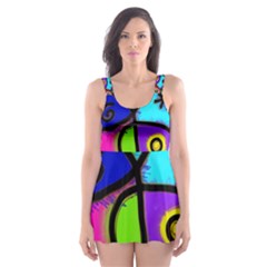 Digitally Painted Colourful Abstract Whimsical Shape Pattern Skater Dress Swimsuit by BangZart