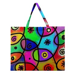 Digitally Painted Colourful Abstract Whimsical Shape Pattern Zipper Large Tote Bag by BangZart