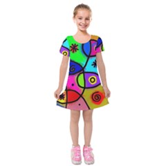 Digitally Painted Colourful Abstract Whimsical Shape Pattern Kids  Short Sleeve Velvet Dress by BangZart