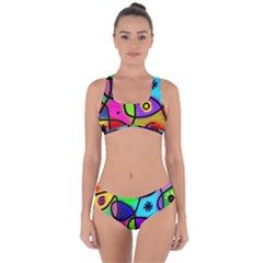 Digitally Painted Colourful Abstract Whimsical Shape Pattern Criss Cross Bikini Set