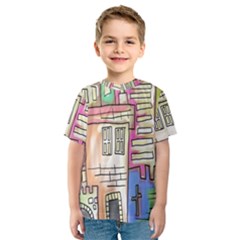 A Village Drawn In A Doodle Style Kids  Sport Mesh Tee