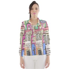 A Village Drawn In A Doodle Style Wind Breaker (women)