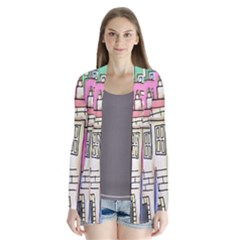 A Village Drawn In A Doodle Style Drape Collar Cardigan