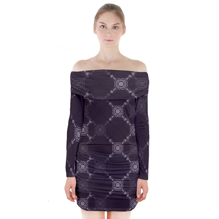 Abstract Seamless Pattern Background Long Sleeve Off Shoulder Dress